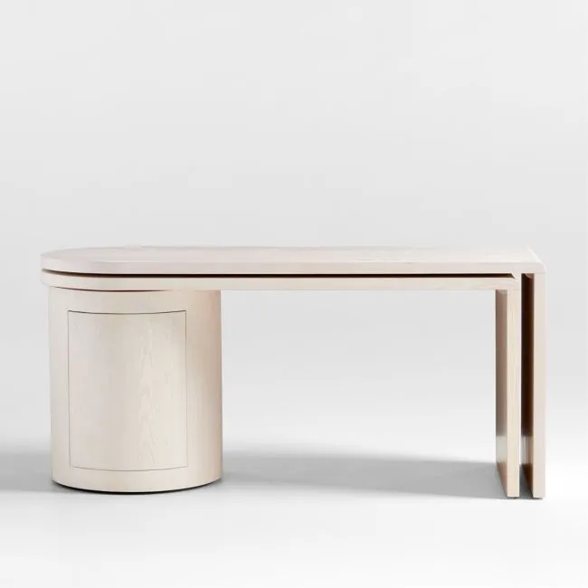 Twist 64" Whitewashed Ash Rotating Large Desk with Storage