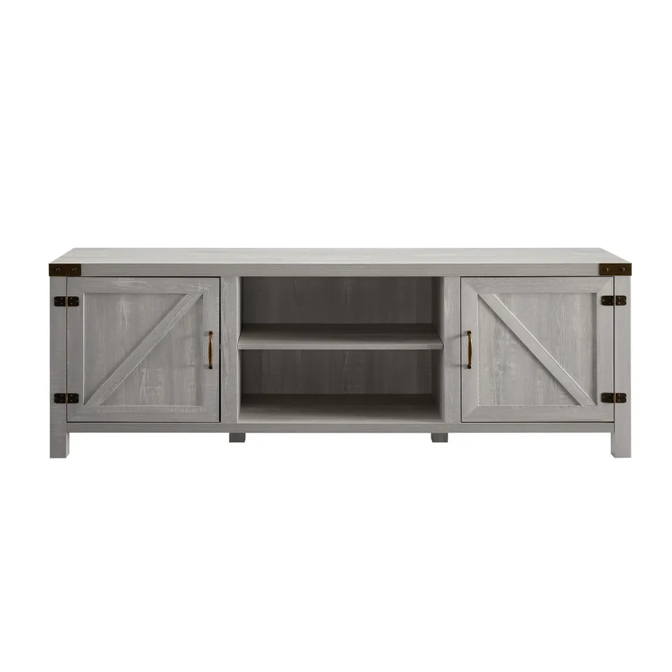 70" Modern Farmhouse Barn Door TV Stand - Stone Grey