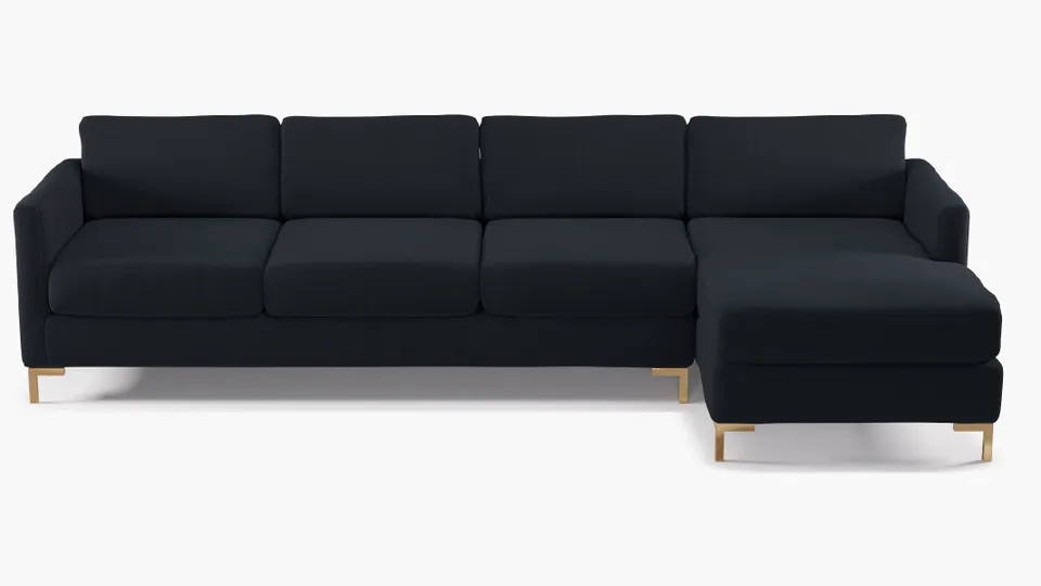 Modern Sectional, Right Facing, Navy Everyday Linen, Brass L Leg