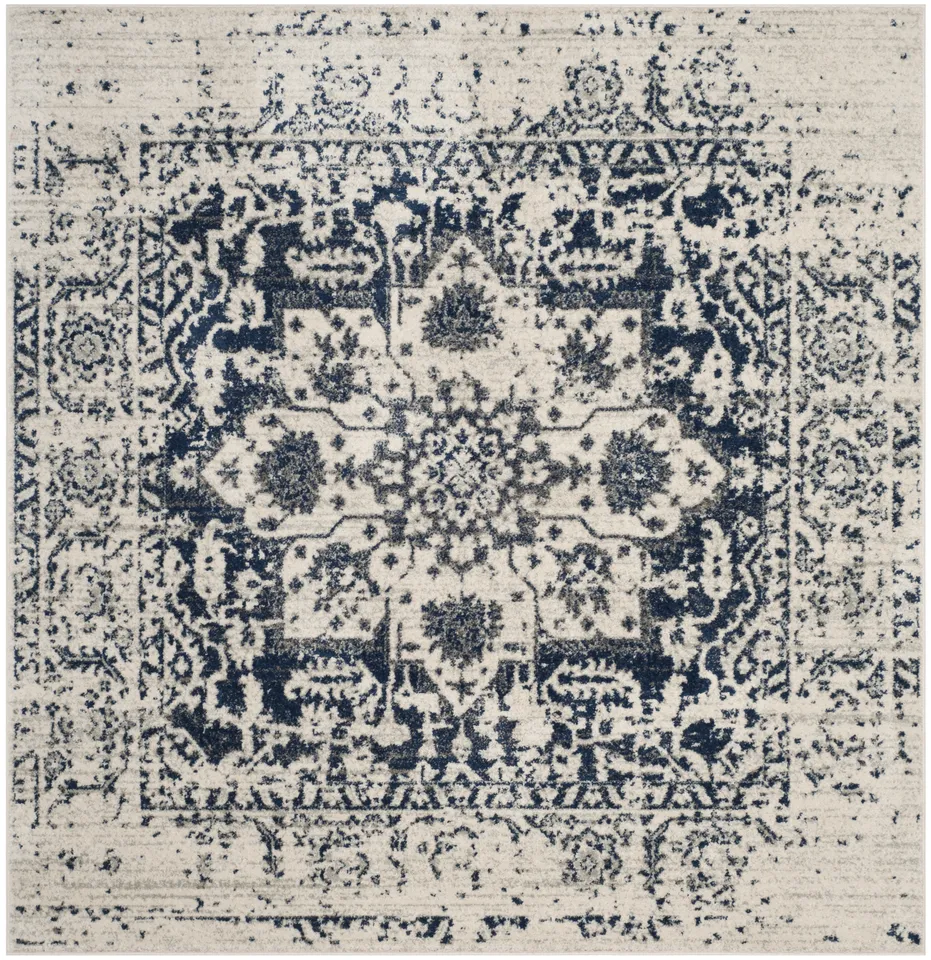 Arlo Home Woven Area Rug, MAD603D, Cream/Navy,  4' X 4' Square