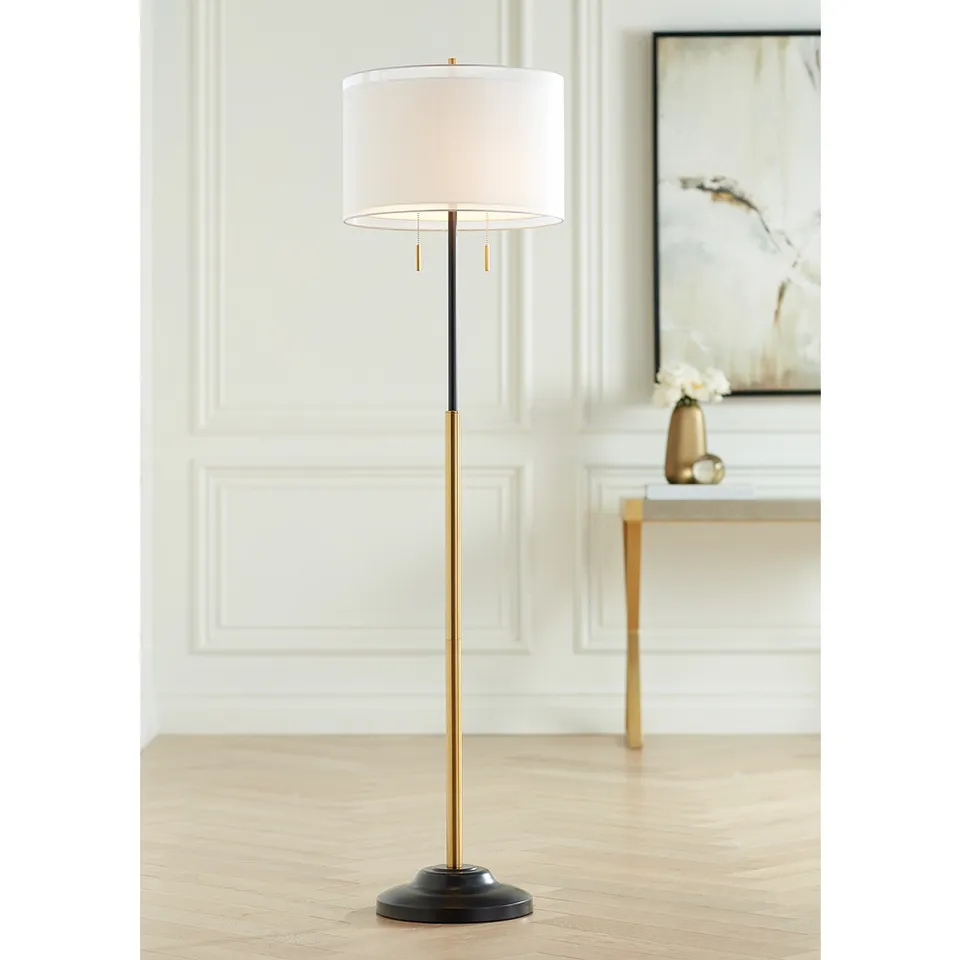 Possini Euro Roxxy 65 1/2" Double Shade Black and Gold Floor Lamp
