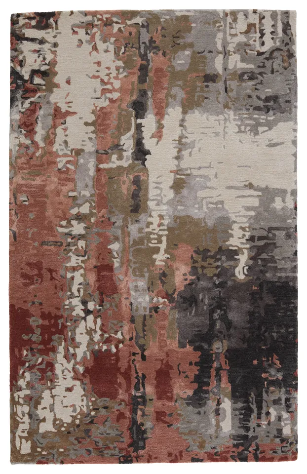 Matcha Handmade Abstract Gray/ Red Area Rug (9'X12')