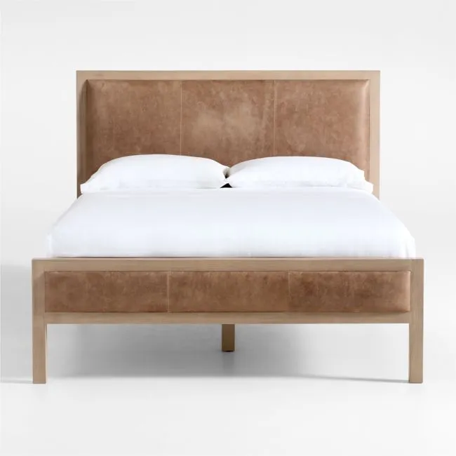 Keane Weathered Natural Wood and Leather Queen Bed