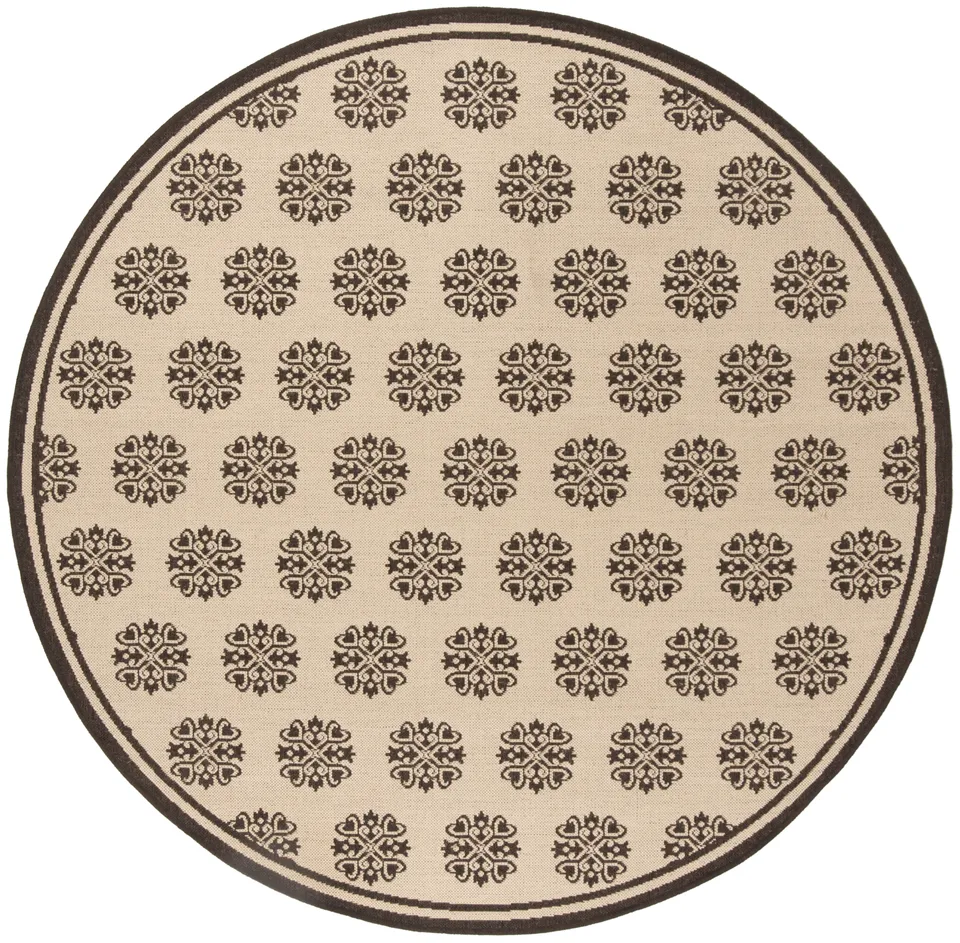 Arlo Home Indoor/Outdoor Woven Area Rug, LND181U, Cream/Brown,  6' 7" X 6' 7" Round