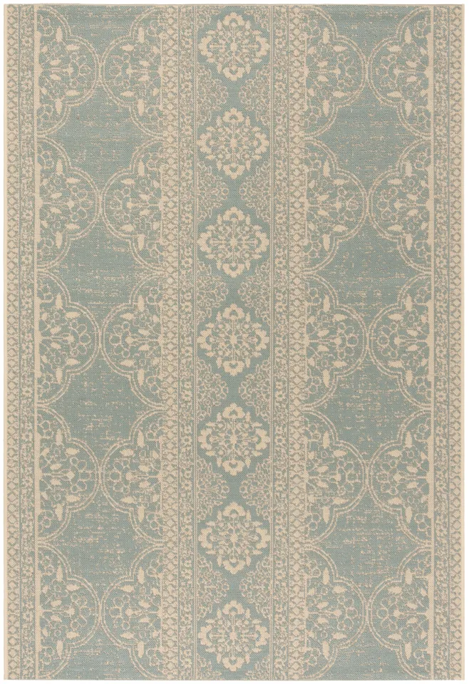 Arlo Home Indoor/Outdoor Woven Area Rug, LND174L, Cream/Aqua,  5' 1" X 7' 6"