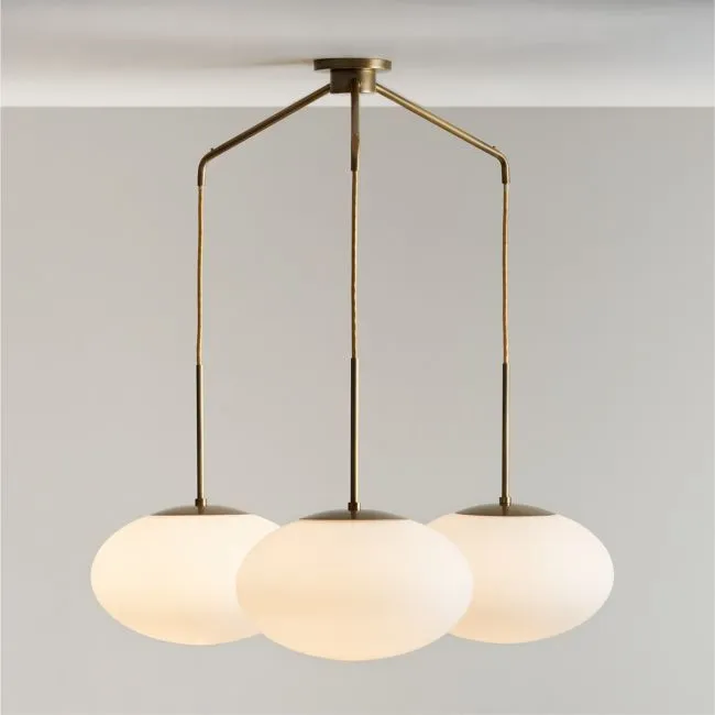 Moon Brass and Glass 3-Light Chandelier 37.5"