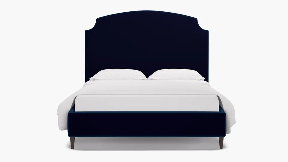 Cove Bed, Cobalt Performance Plush Velvet, Espresso Square Tapered Leg, Queen