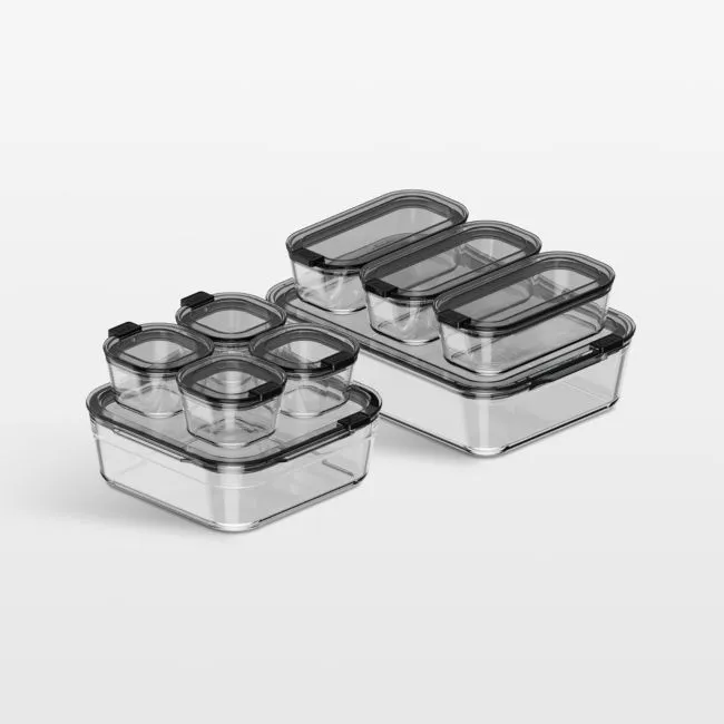 cliik Stack Black 18-Piece Glass Food Storage Container Set