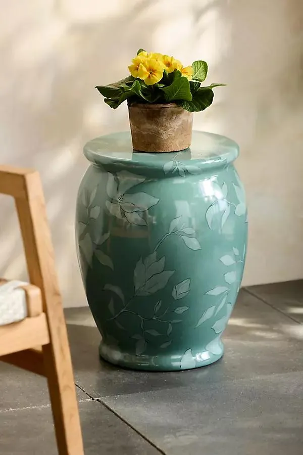 Floral Glazed Earthenware Side Table