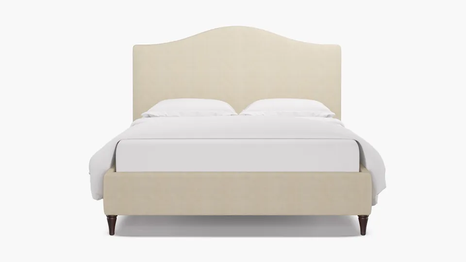 Camelback Bed, Talc Everyday Linen, Espresso Decorative Tapered Leg, Twin