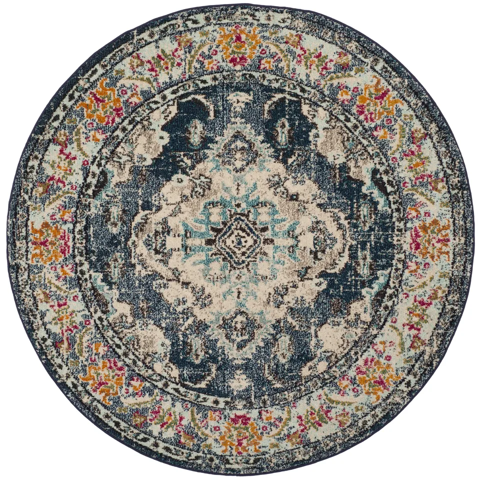 Arlo Home Woven Area Rug, MNC243N, Navy/Light Blue,  3' X 3' Round