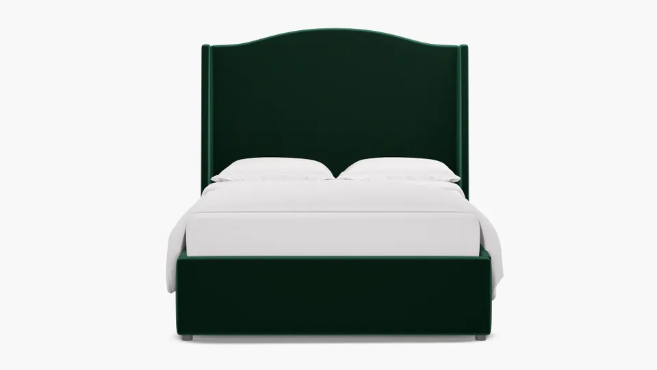 Curved Wingback Bed, Spruce Performance Plush Velvet, Full