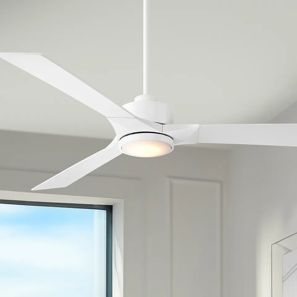 56" Casa Vieja Kali Matte White LED Damp Ceiling Fan with Remote