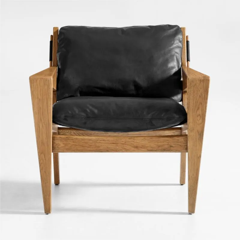 Trava Wood and Leather Accent Chair