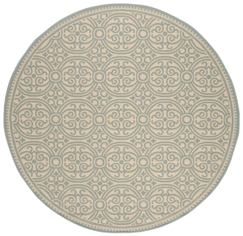 Arlo Home Indoor/Outdoor Woven Area Rug, LND134K, Aqua/Cream,  6' 7" X 6' 7" Round