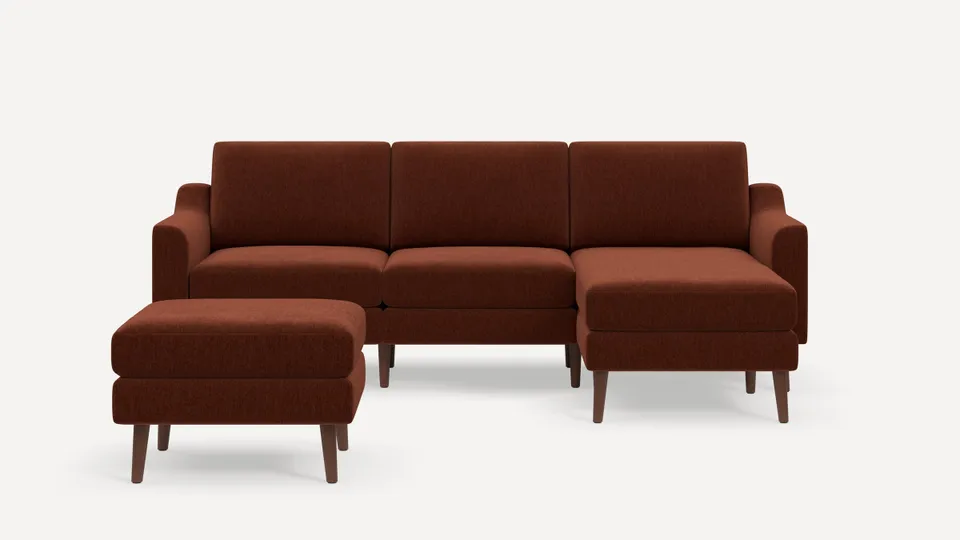 Nomad Sofa Sectional with Ottoman - Sienna - Performance Brushed Chenille / Walnut - Wood / Slope