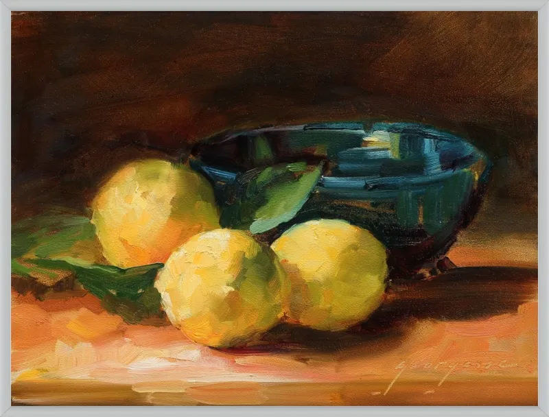 Lemons and Blue Bowl by Georgesse Gomez for Artfully Walls