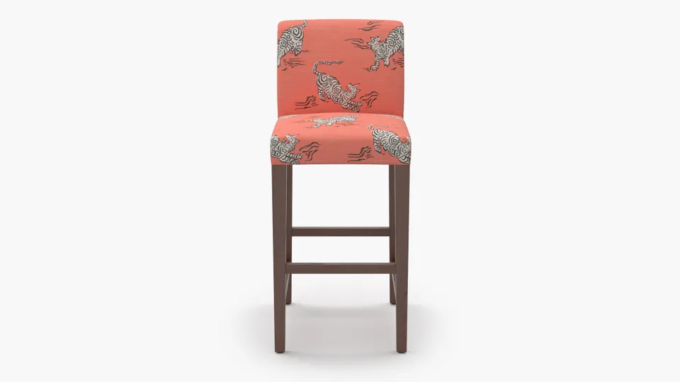 Signature Dining Bar Stool, Coral Tigresse, Walnut Square Tapered Leg
