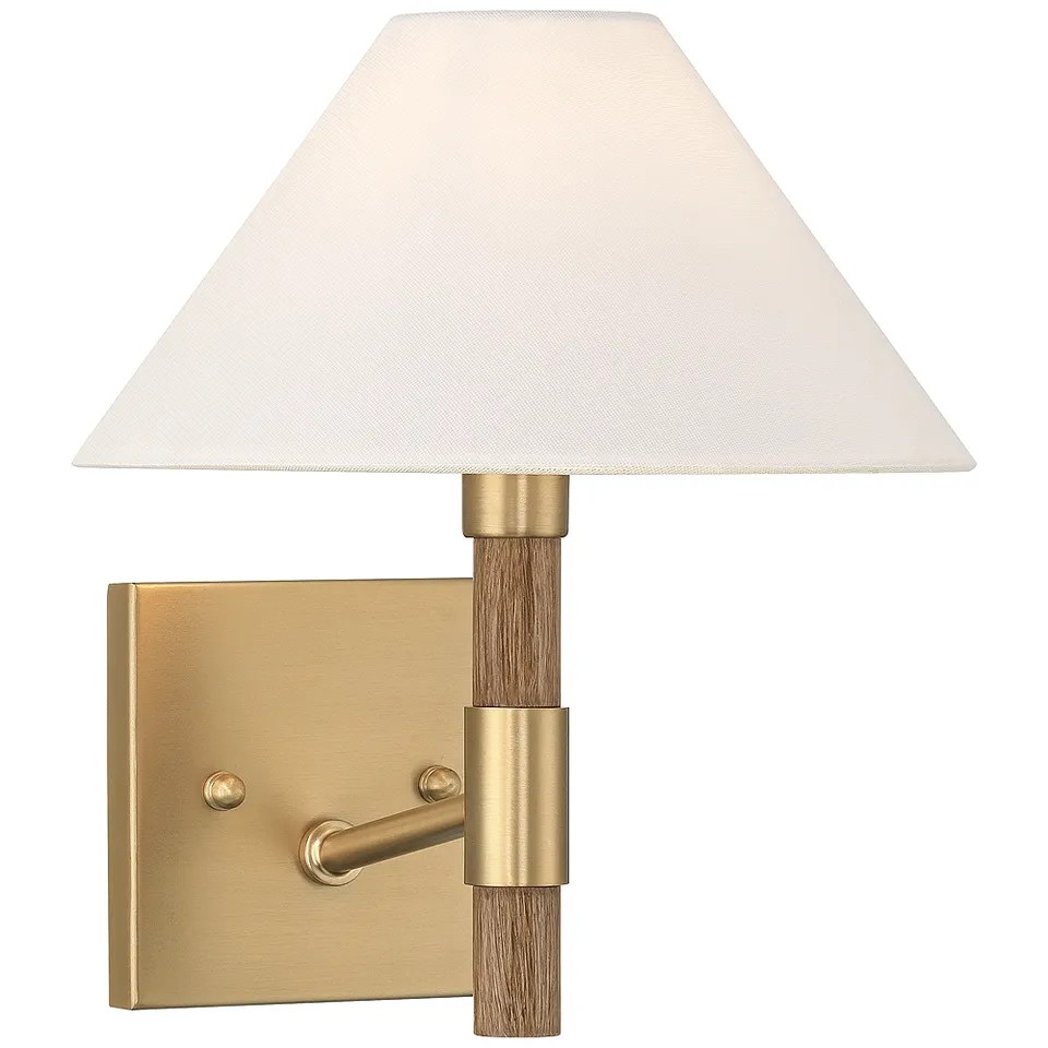 Possini Euro Conrad 11"H Brushed Champagne and Faux Wood Wall Sconce