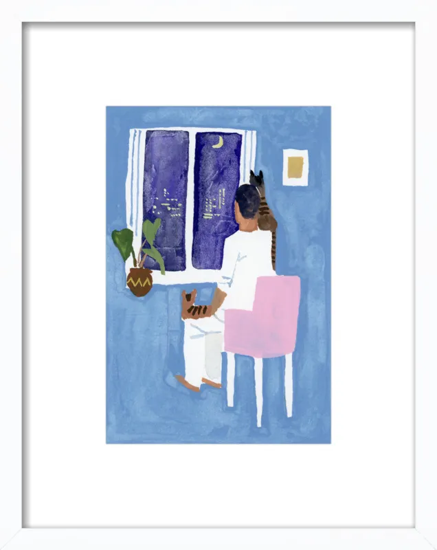Look at the cat and the moon by Hiroyuki Izutsu for Artfully Walls