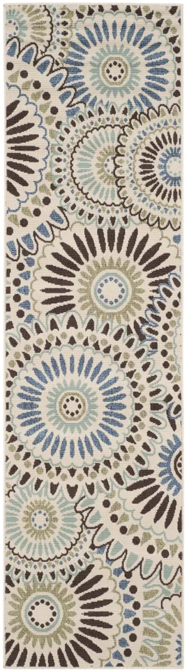 Arlo Home Indoor/Outdoor Woven Area Rug, VER091-0612, Cream/Blue,  2' 3" X 8'