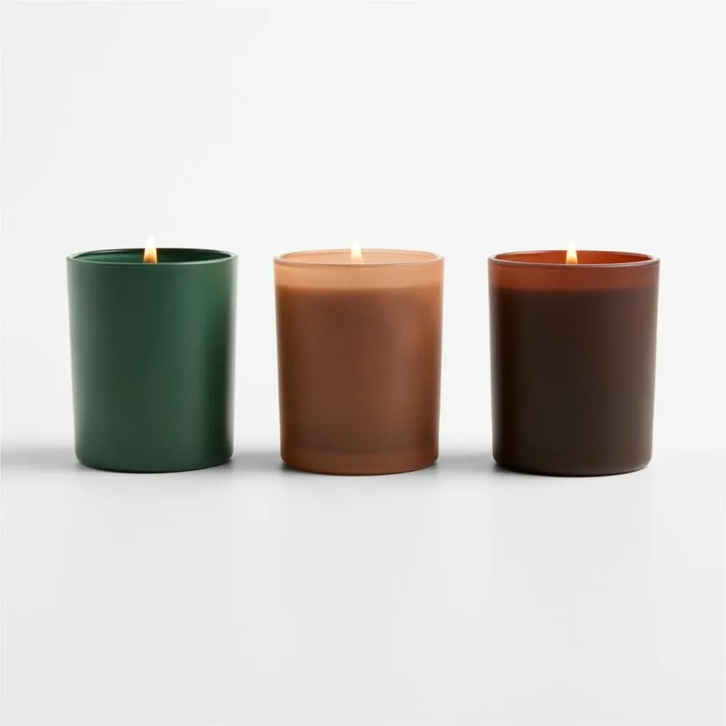 Monochrome 3 Piece Votive Gift Set, Harvest, Tabac, Evergreen