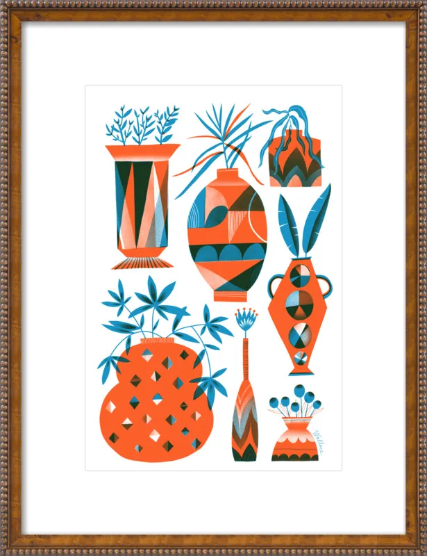 Risograph Vases: vermillion and pacific by Erin Wallace for Artfully Walls