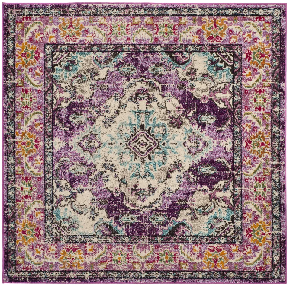 Arlo Home Woven Area Rug, MNC243L, Violet/Light Blue,  5' X 5' Square