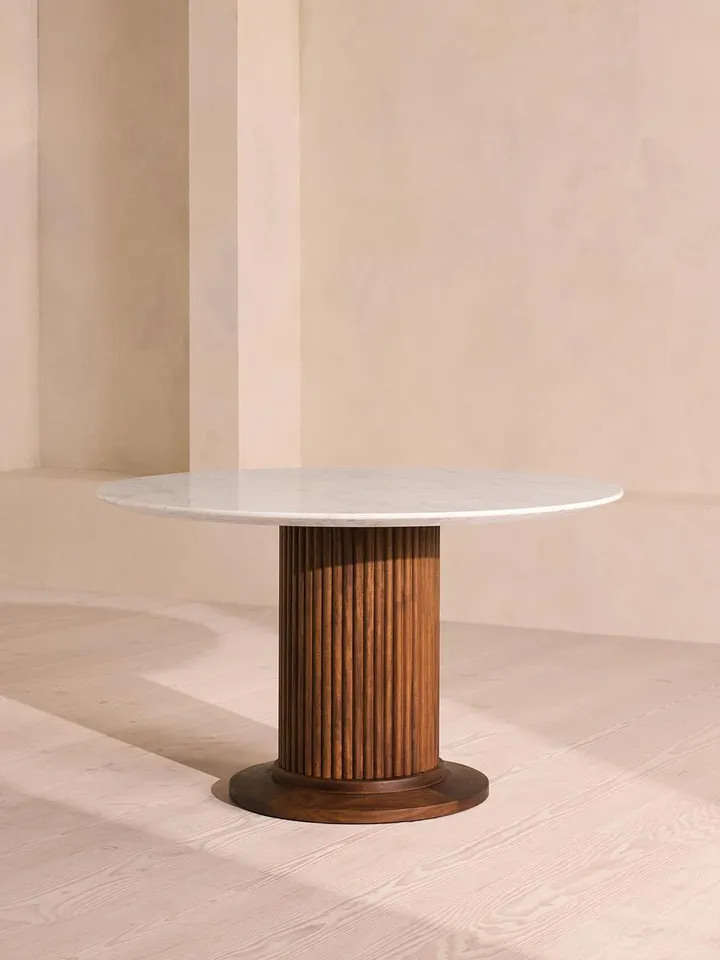 Murcell Outdoor Round Dining Table, Carrara