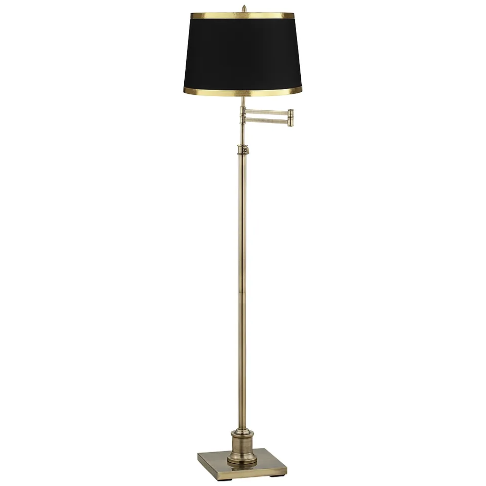 Regency Hill Westbury Adjustable Height Black Brass Swing Arm Floor Lamp