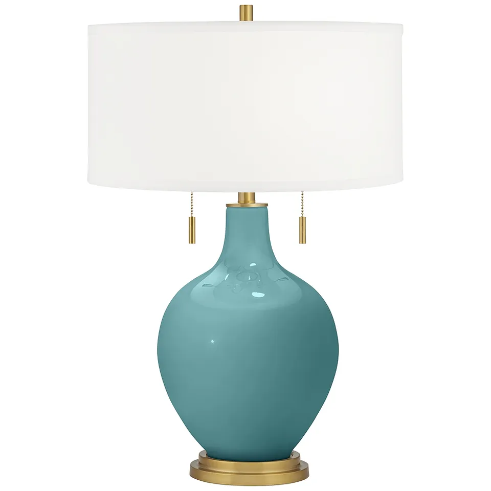 Color Plus Toby Brass Accents with Reflecting Pool Blue Table Lamp
