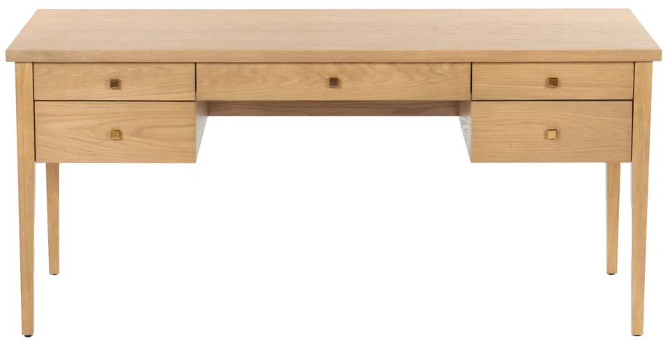 Makala 5 Drawer Wood Desk - Natural / Gold