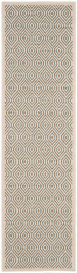 Arlo Home Indoor/Outdoor Woven Area Rug, VER003-0213, Cream/Aqua,  2' 3" X 8'