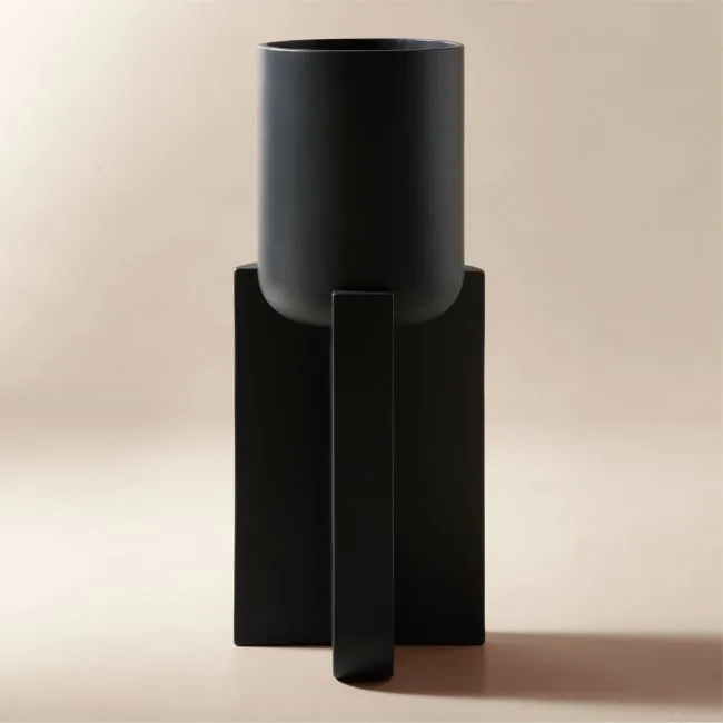 Verro Black Cement Standing Planter Tall