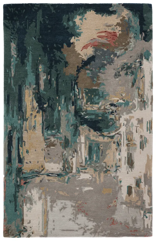 Luella Handmade Abstract Teal/ Gray Area Rug (5'X8')