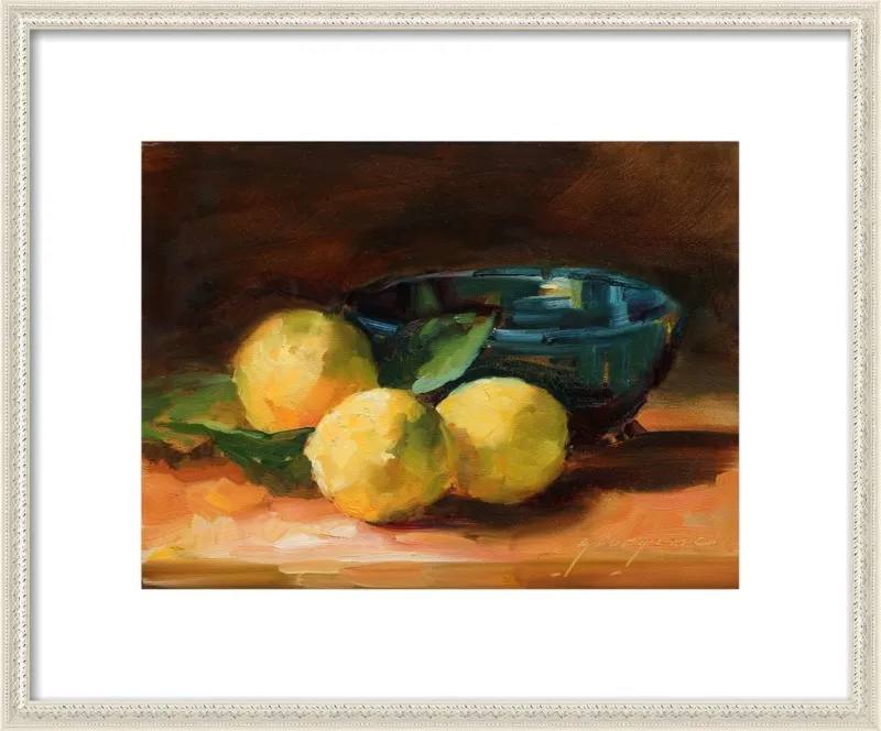 Lemons and Blue Bowl by Georgesse Gomez for Artfully Walls