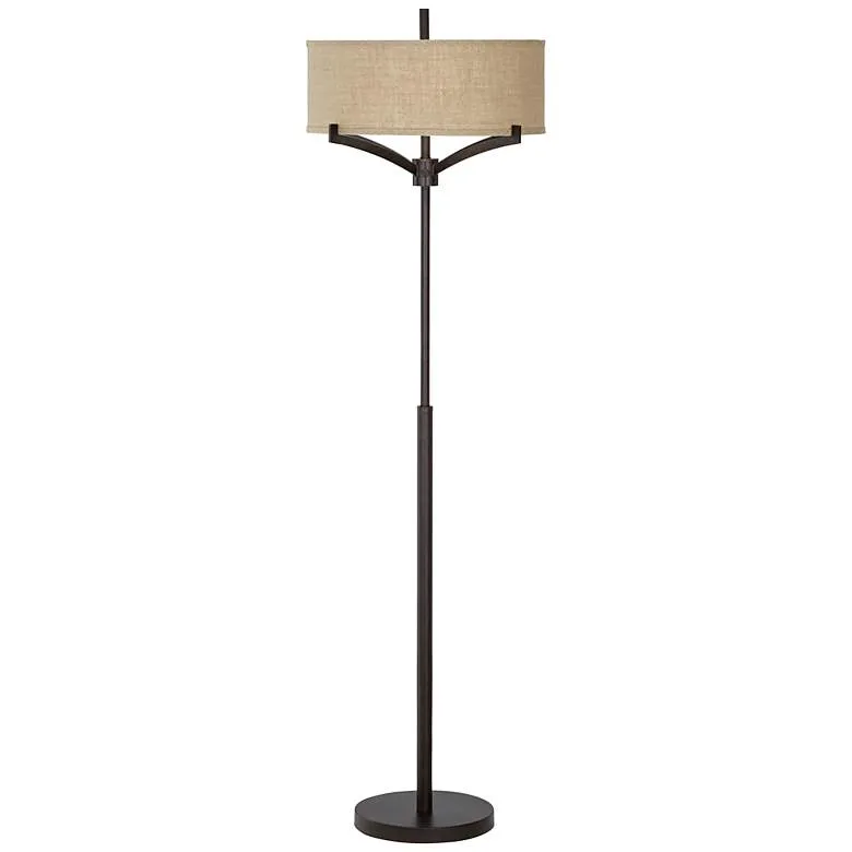 Franklin Iron Works Tremont 62" 2-Light Floor Lamp with Burlap Shade