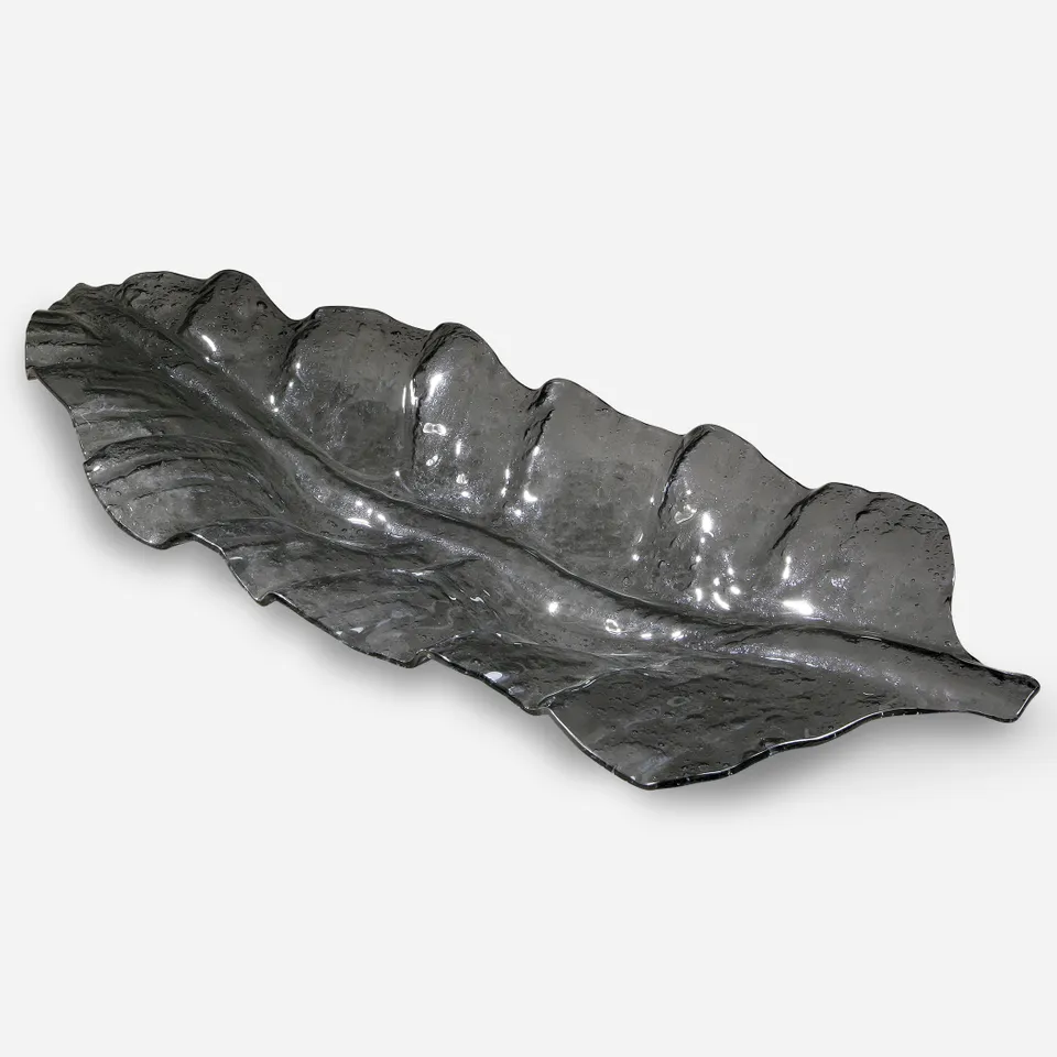 Smoked Leaf Glass Tray