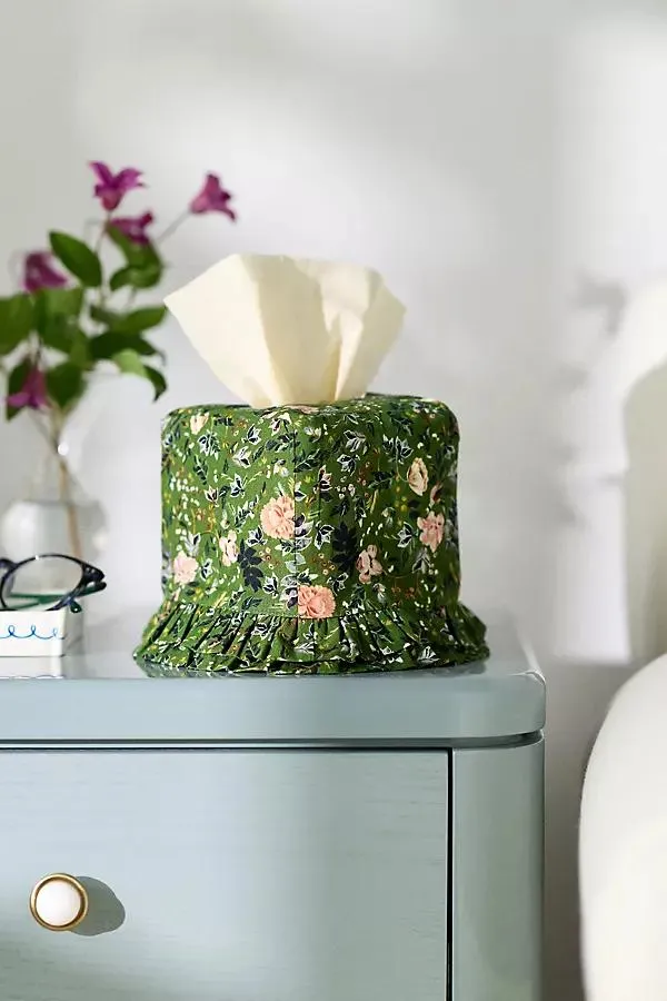 Fabric Printed Ruffle Tissue Box Cover
