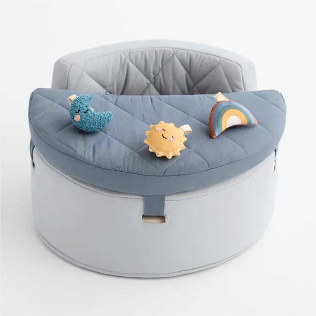 Organic Washable Blue Baby Activity Chair with Lunar Sun Baby Rattle Set