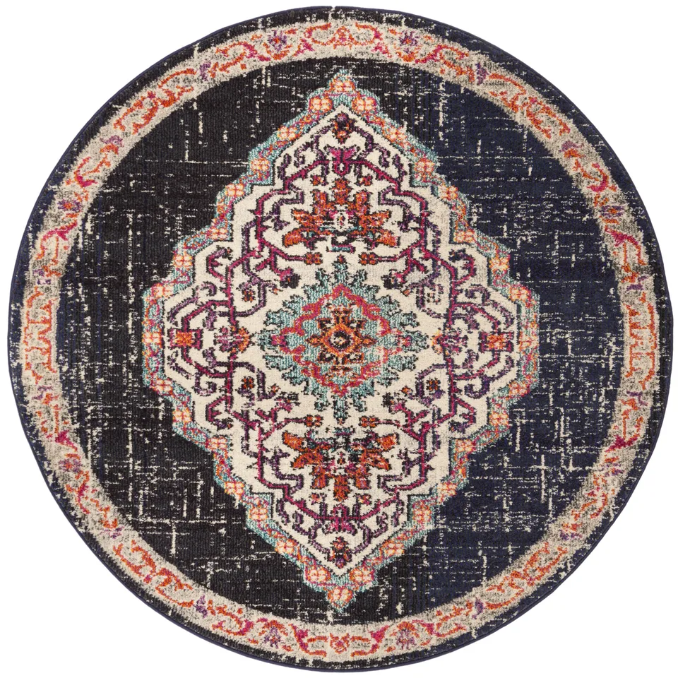 Arlo Home Woven Area Rug, MNC254Z, Black/Blue,  5' X 5' Round