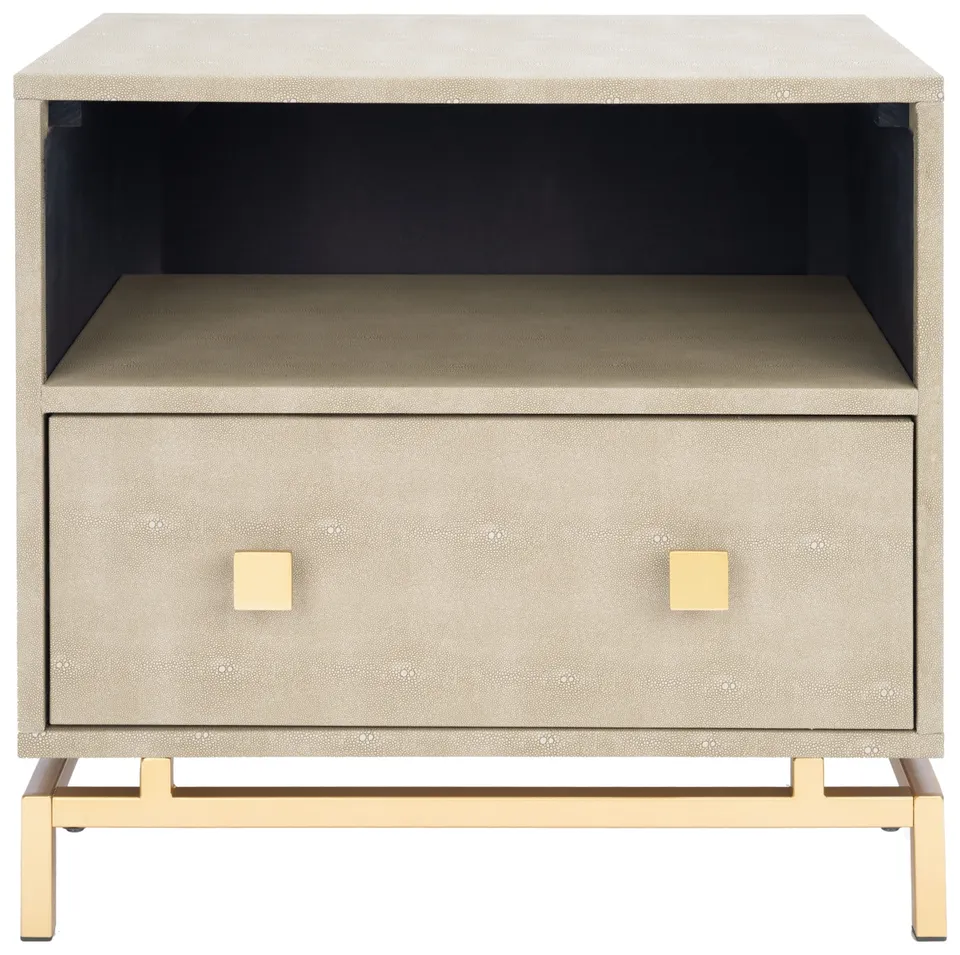 Meilana 1 Shelf 1 Drawer Nightstand - Light Taupe / Brass