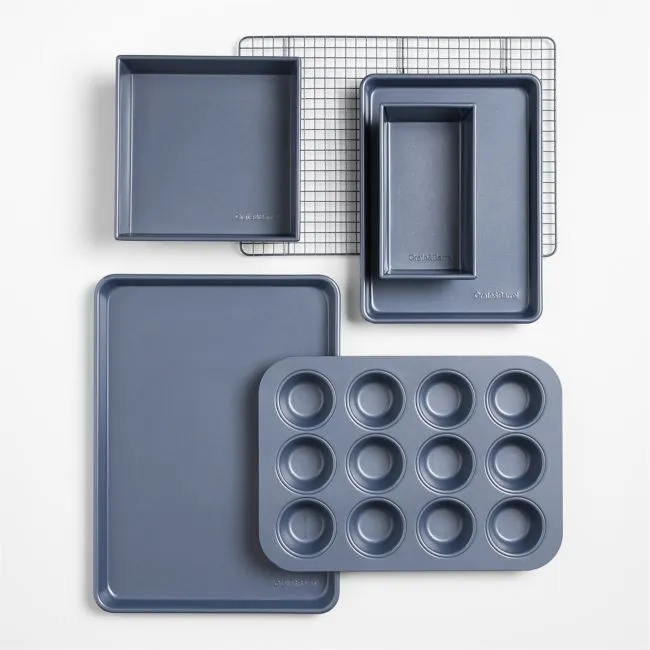 Crate & Barrel Slate Blue 6-Piece Silicone Nonstick Bakeware Set