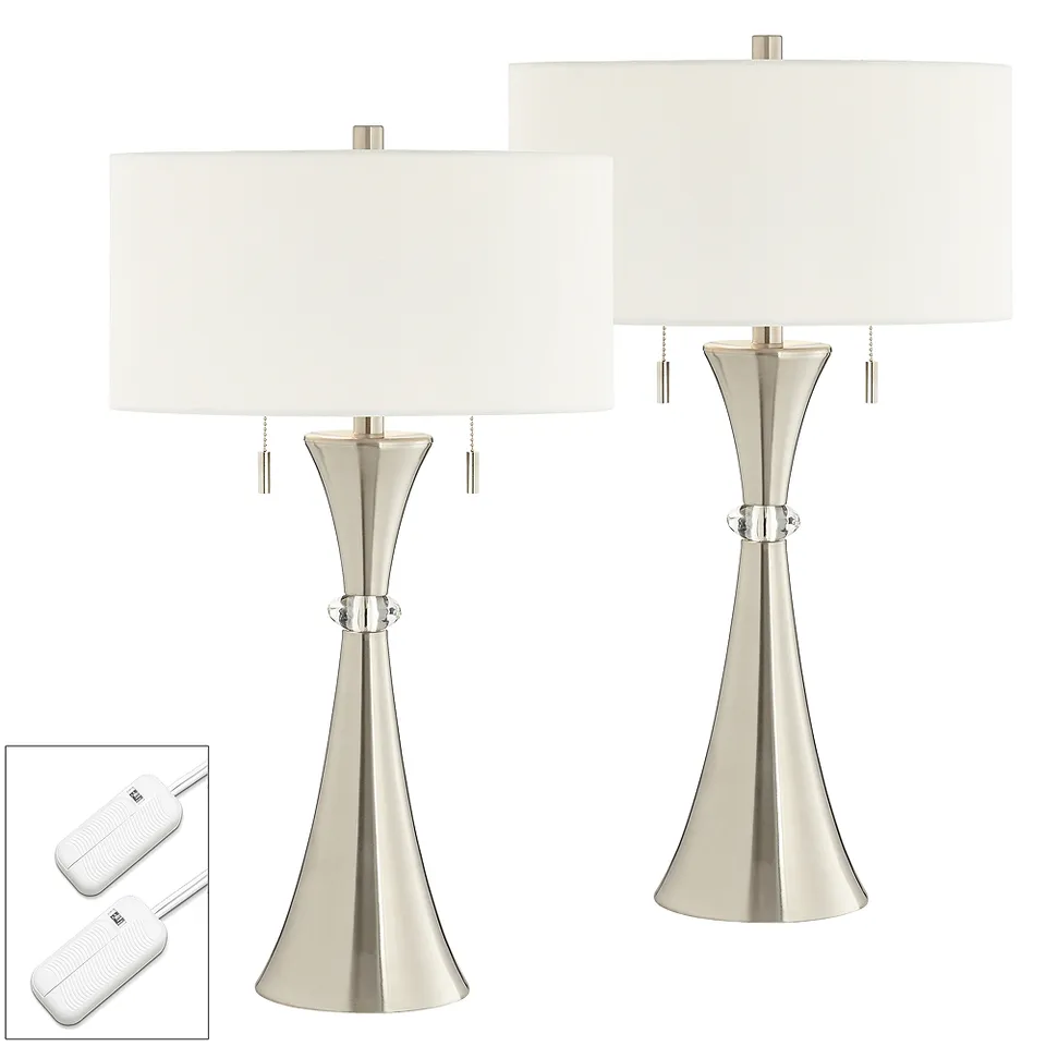 Possini Euro Rachel Concave Column Lamps Set of 2 with Table Top Dimmers