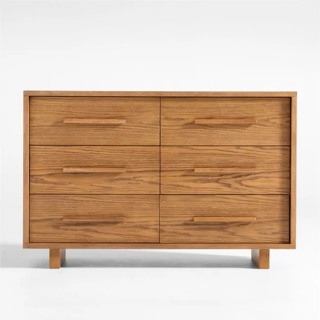 Grayson 52" Barley Brown Wood Wide 6-Drawer Kids Dresser