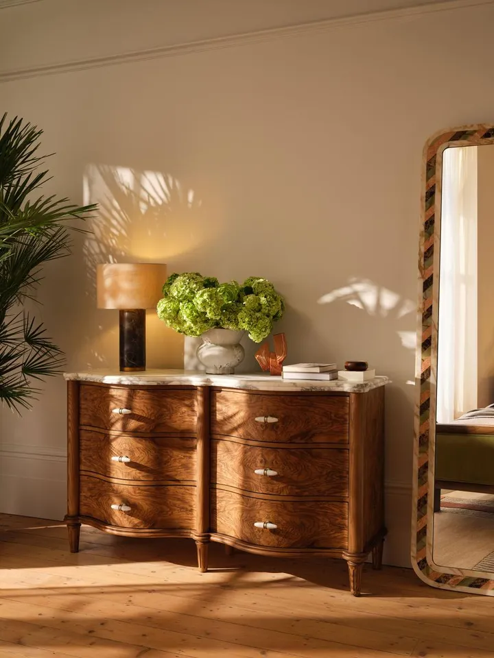Valerie Six Drawer Dresser, Arabescato Corchia Marble