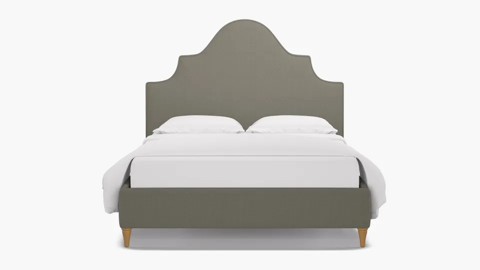 Statement Bed, Putty Everyday Linen, Natural Decorative Tapered Leg, Queen
