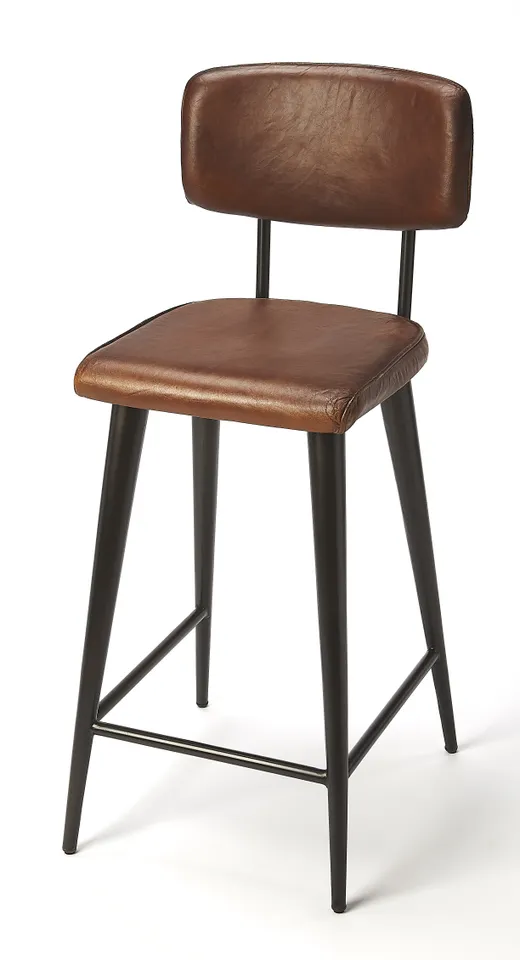Saddle Brown Leather Counter Stool