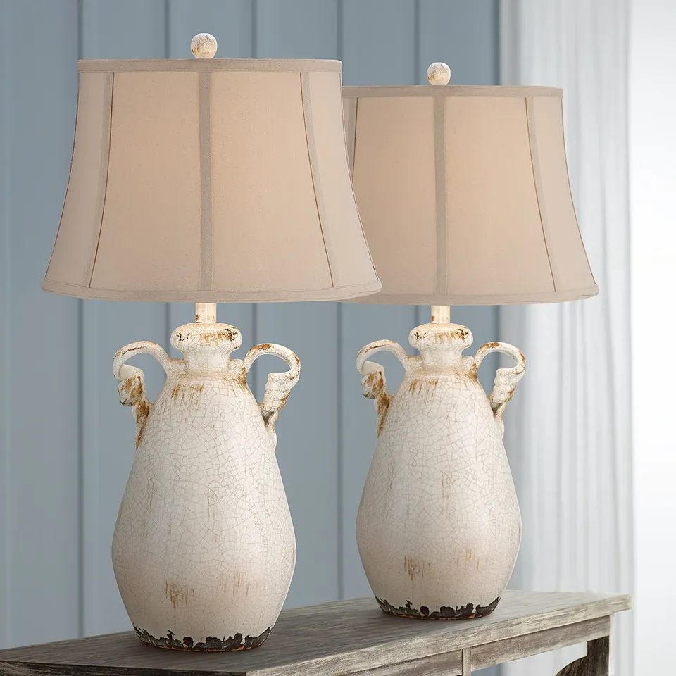 Regency Hill Isabella 28" Rustic Ivory Ceramic Table Lamps Set of 2