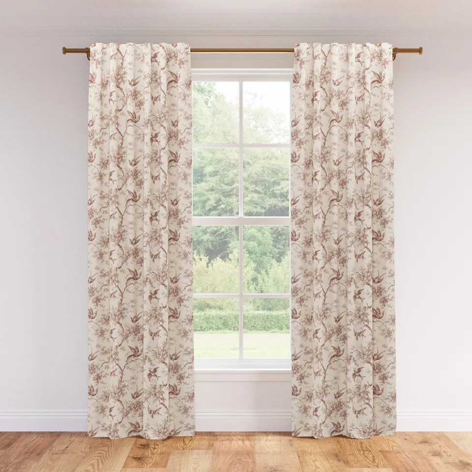 Printed Linen Curtain, Terracotta Swallows, 50" x 84", Unlined